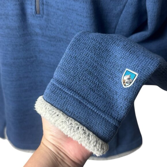 Kuhl Blue Quarter Zip Mock Neck Sherpa Lined Fleece Pullover Cabincore Hiking L - Picture 5 of 12
